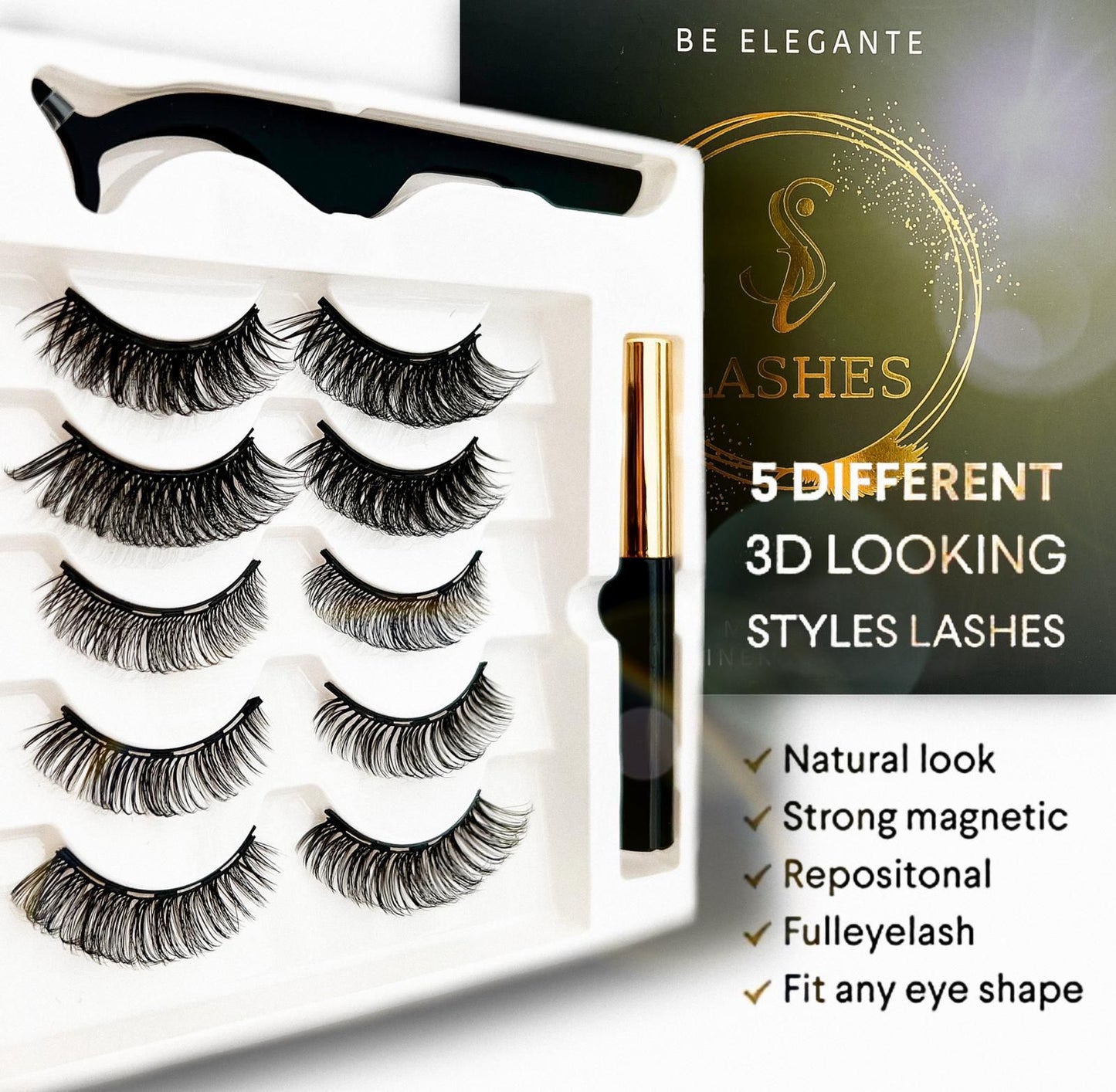 SILASHES 5 Pairs Russian Volume Magnetic Eyelashes “Be Elegante” Kit