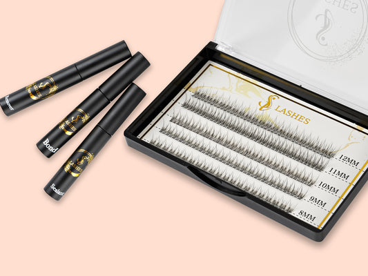 Natural C curl DIY lash extensions 8mm-12mm Kit, Lashes Remover, Sealant and Bond